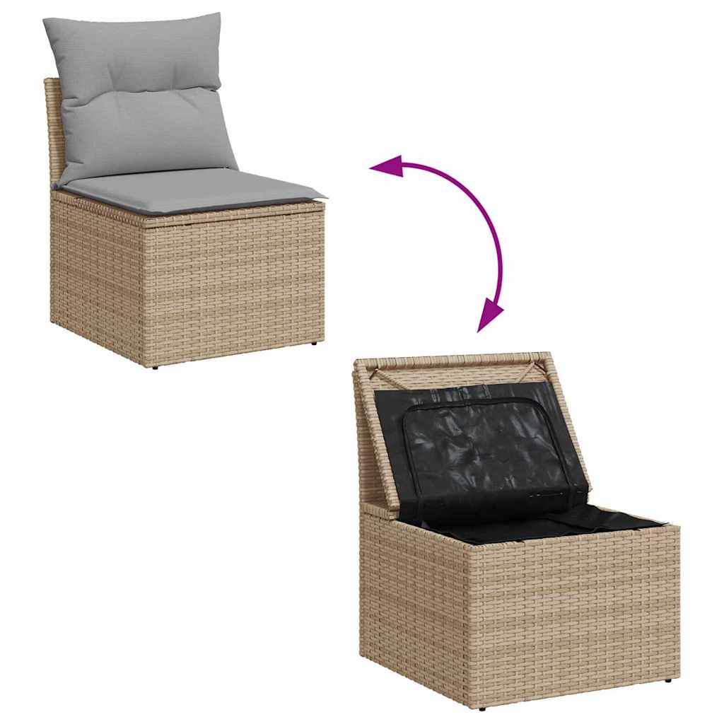 Garten-Sofa-Set mit Speicher 7 pcs Beige Poly Rattan